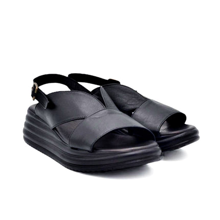 Bueno Sandali Donna con Zeppa in Pelle Nera E3202 BLACK Bueno 