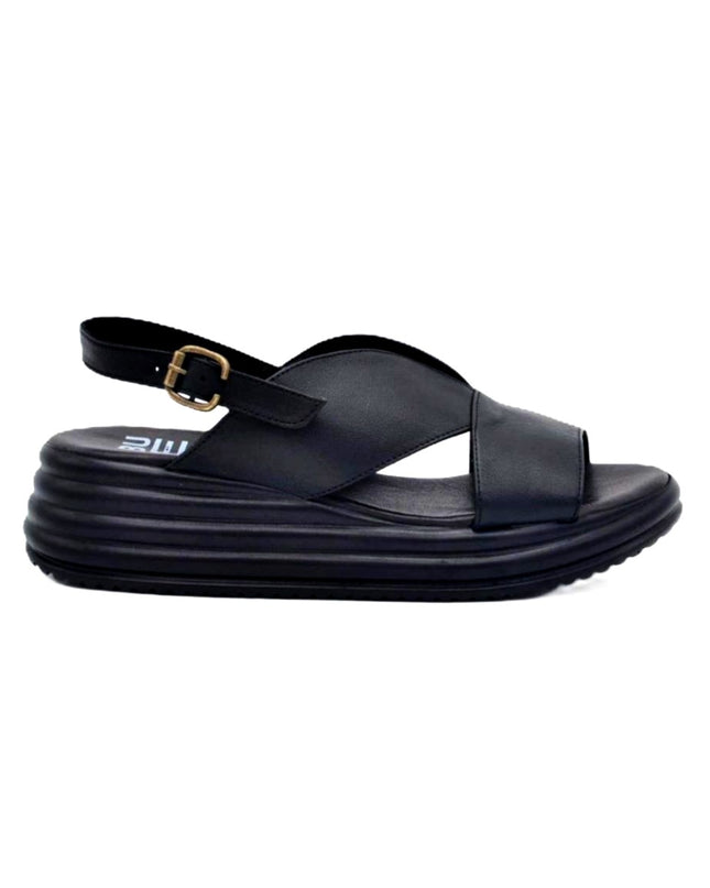 Bueno Sandali Donna con Zeppa in Pelle Nera E3202 BLACK Bueno 
