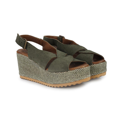 Bueno Sandalo Donna con Zeppa in Camoscio Verde G3000 GREEN Bueno 