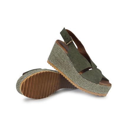 Bueno Sandalo Donna con Zeppa in Camoscio Verde G3000 GREEN Bueno 