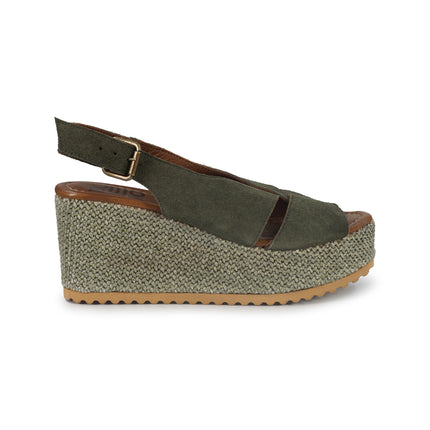 Bueno Sandalo Donna con Zeppa in Camoscio Verde G3000 GREEN Bueno 