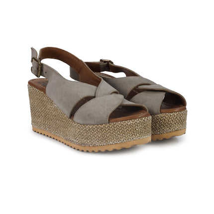 Bueno Sandalo Donna con Zeppa in Camoscio Pietra G3000 STONE Bueno 