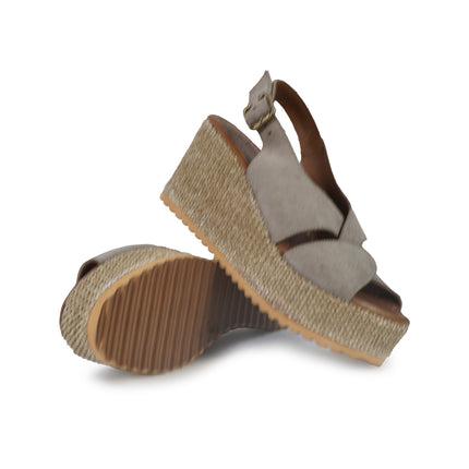 Bueno Sandalo Donna con Zeppa in Camoscio Pietra G3000 STONE Bueno 