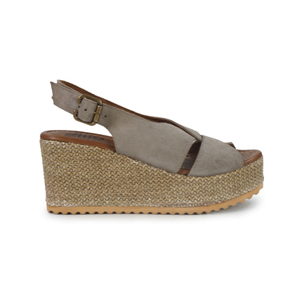 Bueno Sandalo Donna con Zeppa in Camoscio Pietra G3000 STONE Bueno 