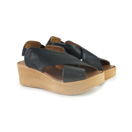 Bueno Sandali Donna con Zeppa in Pelle Nero L3402 BLACK Bueno 