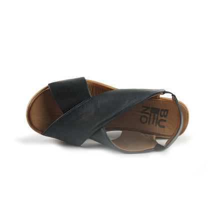 Bueno Sandali Donna con Zeppa in Pelle Nero L3402 BLACK Bueno 