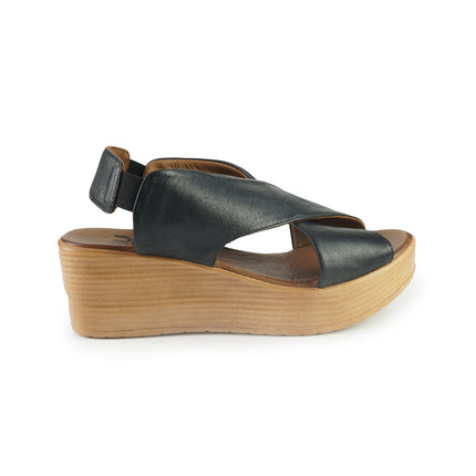 Bueno Sandali Donna con Zeppa in Pelle Nero L3402 BLACK Bueno 