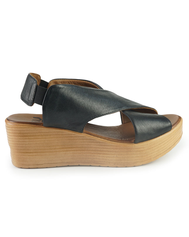 Bueno Sandali Donna con Zeppa in Pelle Nero L3402 BLACK Bueno 