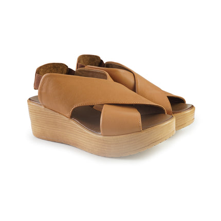 Bueno Sandali Donna con Zeppa in Pelle Cuoio L3402 TAN Bueno 