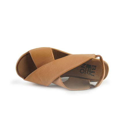 Bueno Sandali Donna con Zeppa in Pelle Cuoio L3402 TAN Bueno 