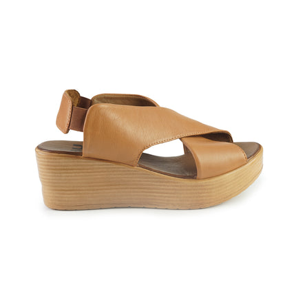 Bueno Sandali Donna con Zeppa in Pelle Cuoio L3402 TAN Bueno 