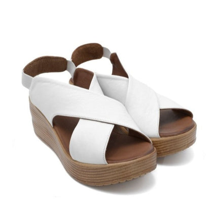 Bueno Sandali Donna con Zeppa in Pelle Bianca L3402 WHITE Bueno 
