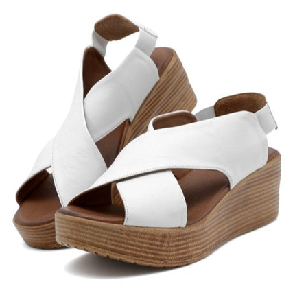 Bueno Sandali Donna con Zeppa in Pelle Bianca L3402 WHITE Bueno 