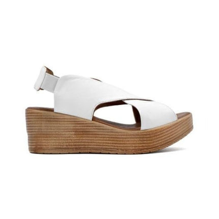 Bueno Sandali Donna con Zeppa in Pelle Bianca L3402 WHITE Bueno 