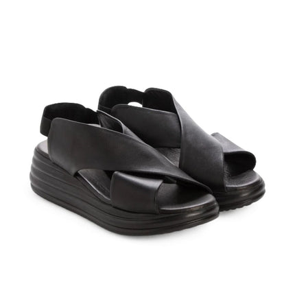 Bueno Sandali Donna con Zeppa in Pelle Nero Y5703 BLACK Bueno 