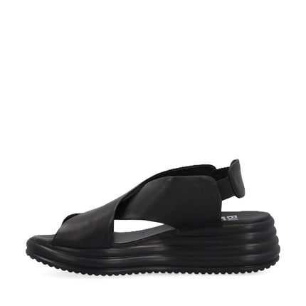 Bueno Sandali Donna con Zeppa in Pelle Nero Y5703 BLACK Bueno 