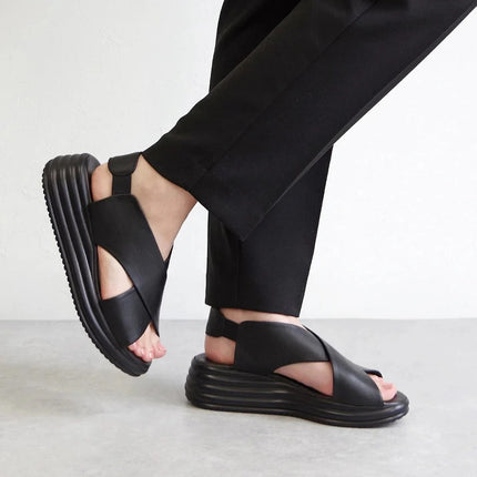 Bueno Sandali Donna con Zeppa in Pelle Nero Y5703 BLACK Bueno 