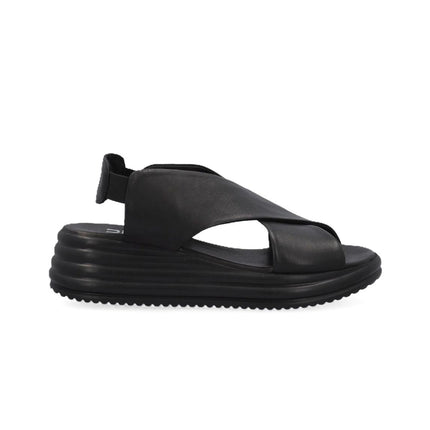 Bueno Sandali Donna con Zeppa in Pelle Nero Y5703 BLACK Bueno 