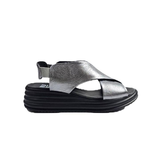 Bueno Sandali Donna con Zeppa in Pelle Laminato Grigio Y5703 OLD GUN Bueno 
