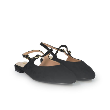 ClaudV Chanel Donna Sling Back Tacco Basso in Camoscio Nero C05-01 BLACK ClaudV 