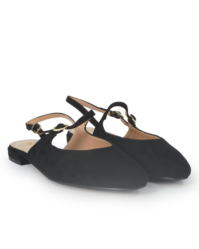 ClaudV Chanel Donna Sling Back Tacco Basso in Camoscio Nero C05-01 BLACK ClaudV 