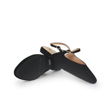 ClaudV Chanel Donna Sling Back Tacco Basso in Camoscio Nero C05-01 BLACK ClaudV 