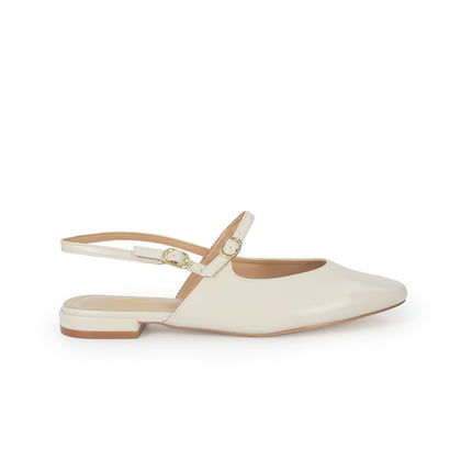 ClaudV Chanel Donna Sling Back Tacco Basso in Pelle Panna C05-01 PANNA ClaudV 