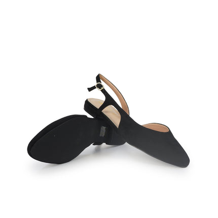 ClaudV Chanel Donna Sling Back Tacco Basso in Camoscio Nero C05-02 BLACK ClaudV 