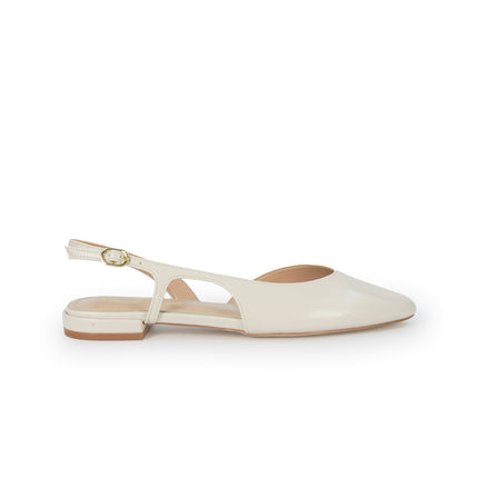 ClaudV Chanel Donna Sling Back Tacco Basso in Pelle Panna C05-02 PANNA ClaudV 
