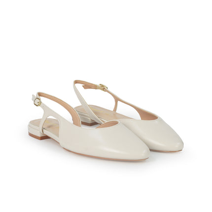 ClaudV Chanel Donna Sling Back Tacco Basso in Pelle Panna C05-02 PANNA ClaudV 