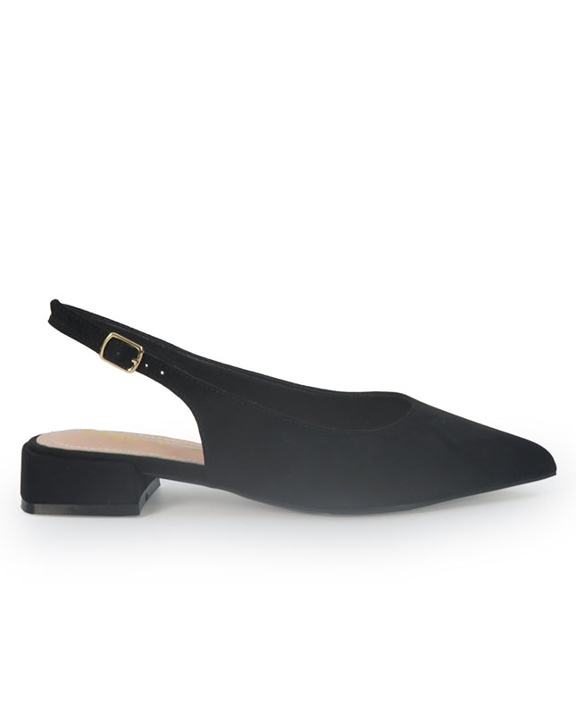 ClaudV Chanel Donna Sling Back Tacco Basso in Camoscio Nero E08-01 BLACK ClaudV 