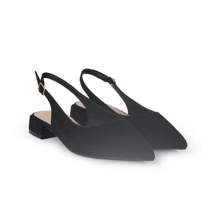 ClaudV Chanel Donna Sling Back Tacco Basso in Camoscio Nero E08-01 BLACK ClaudV 