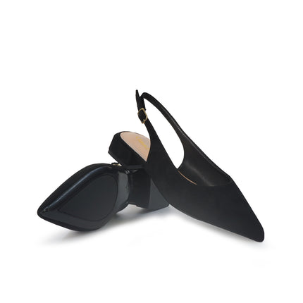 ClaudV Chanel Donna Sling Back Tacco Basso in Camoscio Nero E08-01 BLACK ClaudV 
