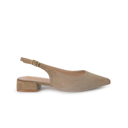 ClaudV Chanel Donna Sling Back Tacco Basso in Camoscio Taupe Beige E08-01 TAUPE ClaudV 