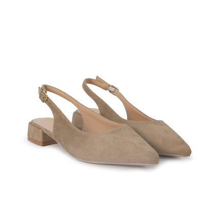 ClaudV Chanel Donna Sling Back Tacco Basso in Camoscio Taupe Beige E08-01 TAUPE ClaudV 