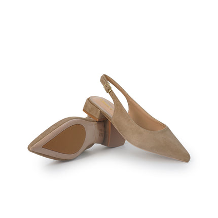 ClaudV Chanel Donna Sling Back Tacco Basso in Camoscio Taupe Beige E08-01 TAUPE ClaudV 
