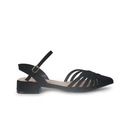 ClaudV Chanel Donna Sling Back Tacco Basso in Camoscio Nero E08-05 BLACK ClaudV 