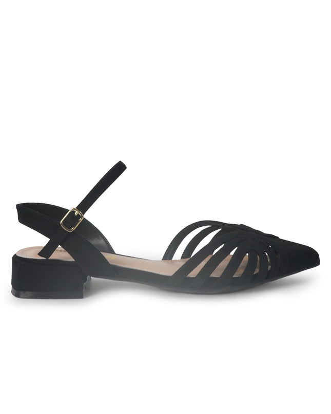ClaudV Chanel Donna Sling Back Tacco Basso in Camoscio Nero E08-05 BLACK ClaudV 