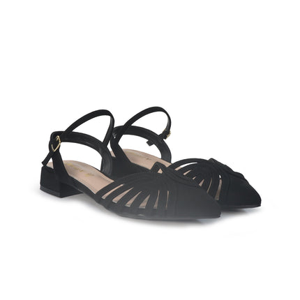 ClaudV Chanel Donna Sling Back Tacco Basso in Camoscio Nero E08-05 BLACK ClaudV 