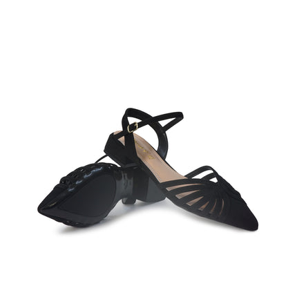 ClaudV Chanel Donna Sling Back Tacco Basso in Camoscio Nero E08-05 BLACK ClaudV 