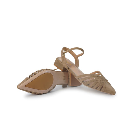 ClaudV Chanel Donna Sling Back Tacco Basso in Camoscio Taupe Beige E08-05 TAUPE ClaudV 