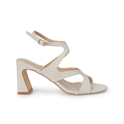 ClaudV Sandali Donna con Tacco in Pelle Panna G41-05 PANNA ClaudV 