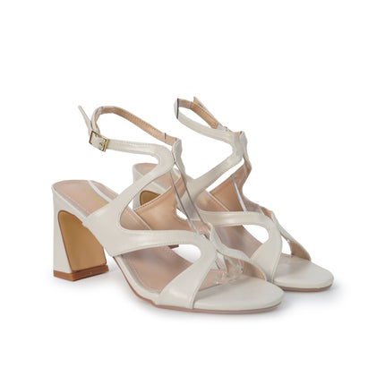 ClaudV Sandali Donna con Tacco in Pelle Panna G41-05 PANNA ClaudV 
