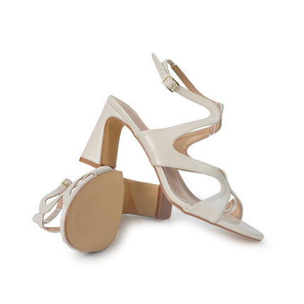 ClaudV Sandali Donna con Tacco in Pelle Panna G41-05 PANNA ClaudV 