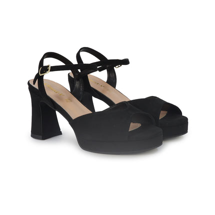 ClaudV Sandali Donna con Tacco e Plateau in Camoscio Nero G42-05 BLACK ClaudV 
