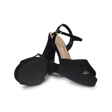 ClaudV Sandali Donna con Tacco e Plateau in Camoscio Nero G42-05 BLACK ClaudV 