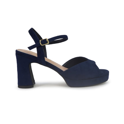 ClaudV Sandali Donna con Tacco e Plateau in Camoscio Blu G42-05 NAVY BLUE ClaudV 