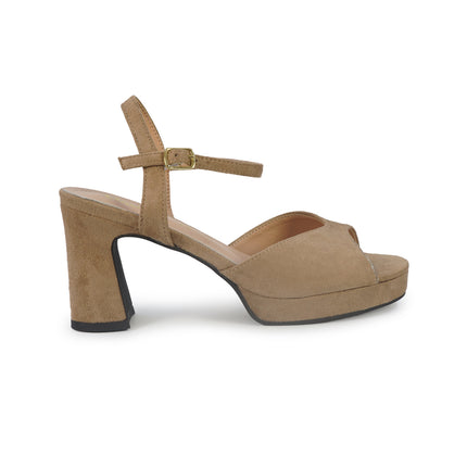 ClaudV Sandali Donna con Tacco e Plateau in Camoscio Beige Taupe G42-05 TAUPE ClaudV 