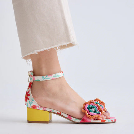 Exe Sandalo Donna Multicolore Fantasia con Tacco Giallo CAPRI400 FLOWERS Exe 