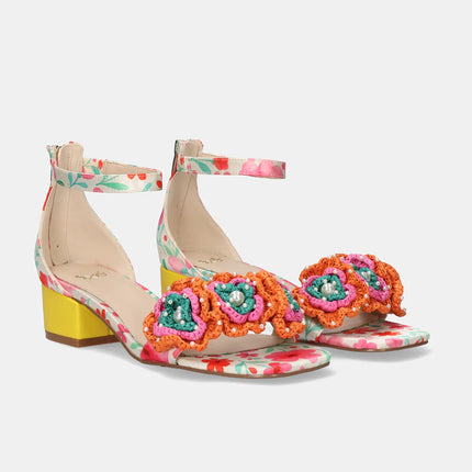 Exe Sandalo Donna Multicolore Fantasia con Tacco Giallo CAPRI400 FLOWERS Exe 